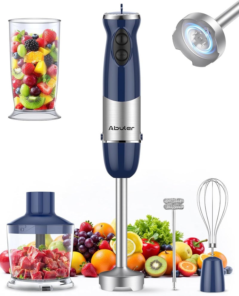 Abuler Immersion Blender Handheld 1000W 5 in 1 Corded Stick Hand Blender Kitchen with 12 Speed, BPA-Free, Mixing Beaker, Chopper, Whisk, Milk Frother, Perfect Emulsifier for Soup, Baby Food, Sauce, Puree - Image 1